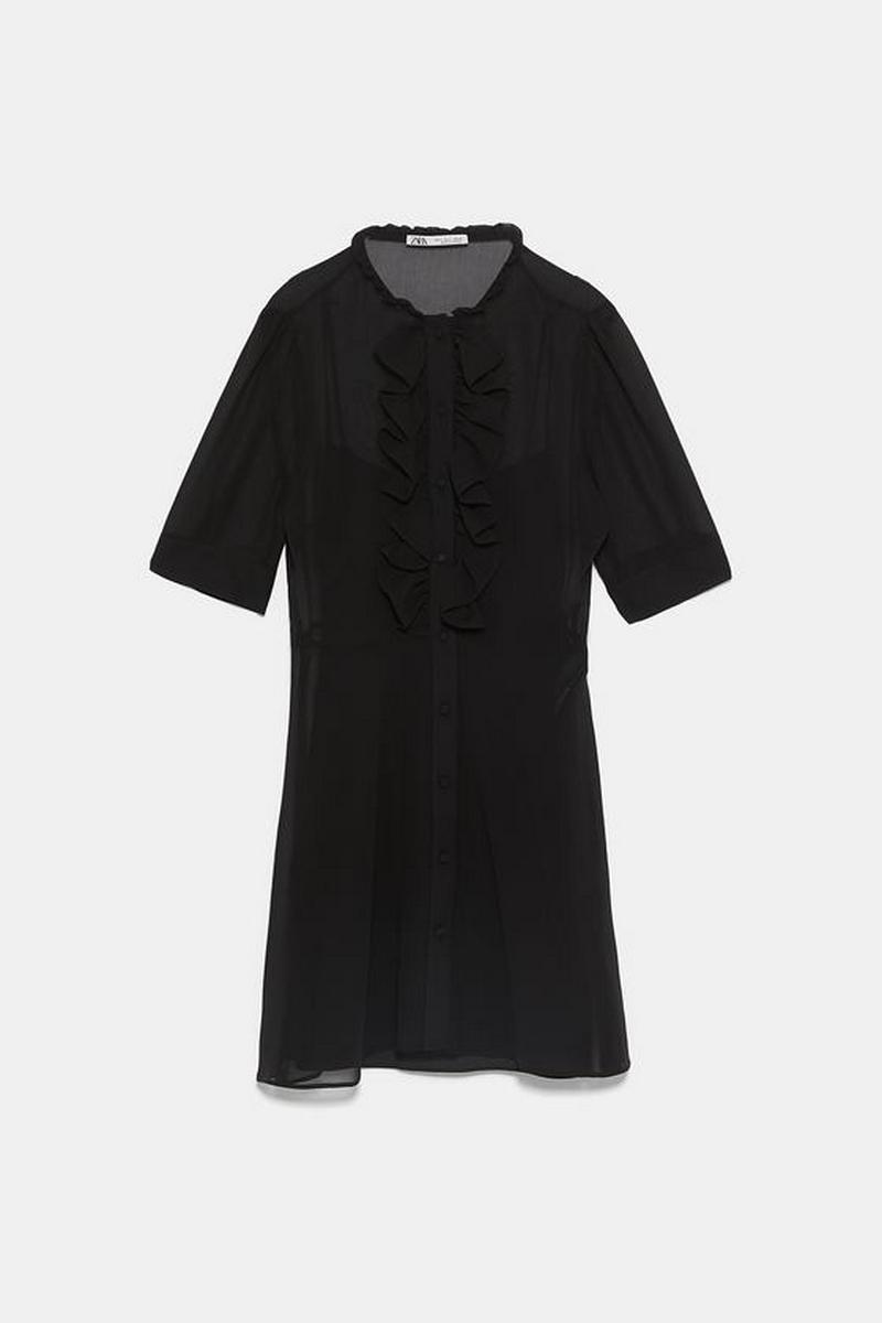 フリル付きセミシースルーワンピース