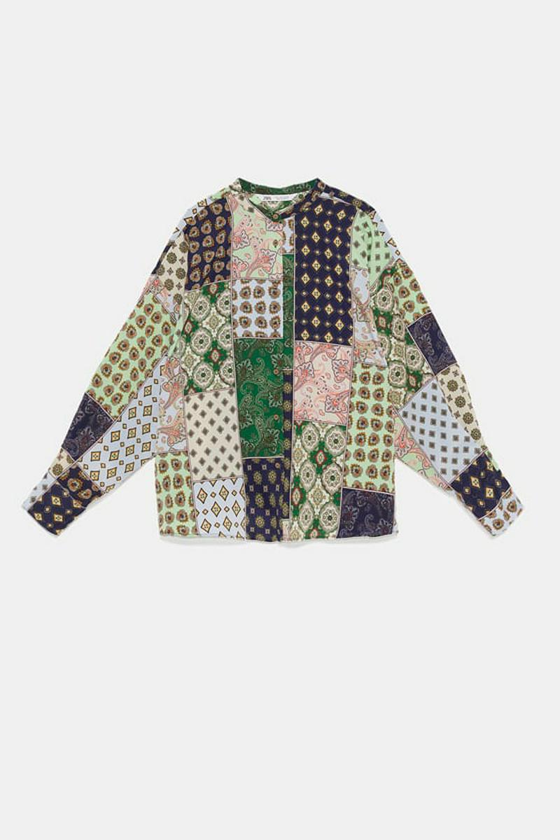 パッチワーク柄シャツ