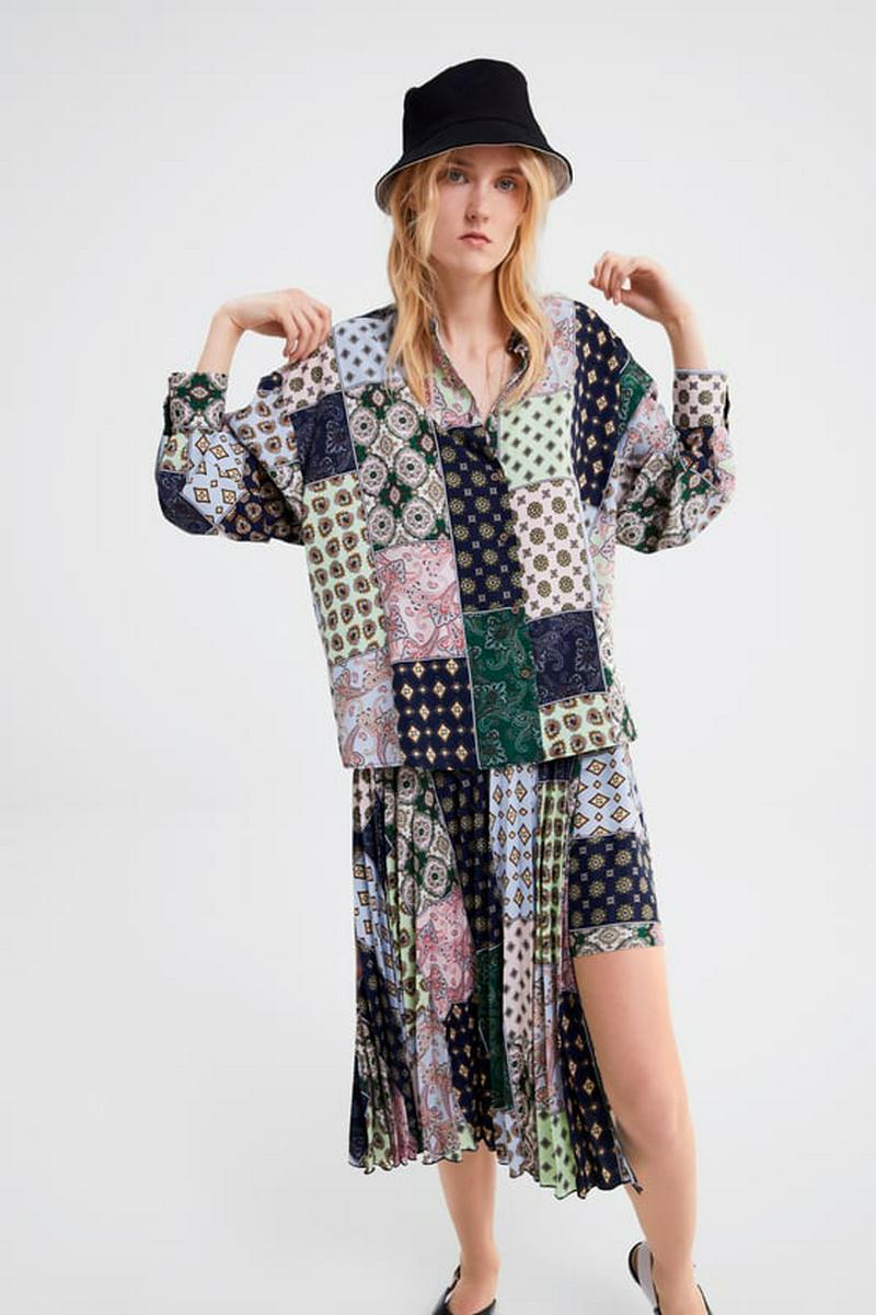 パッチワーク柄シャツ