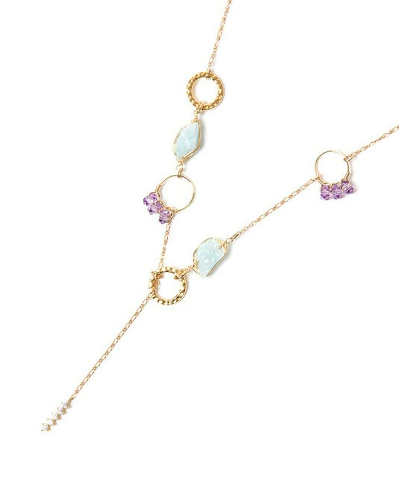 K14GF3粒アメジスト×アクアマリンネックレス
