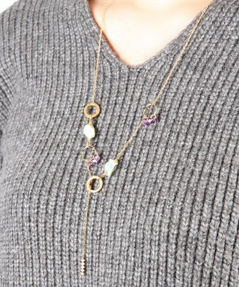 K14GF3粒アメジスト×アクアマリンネックレス