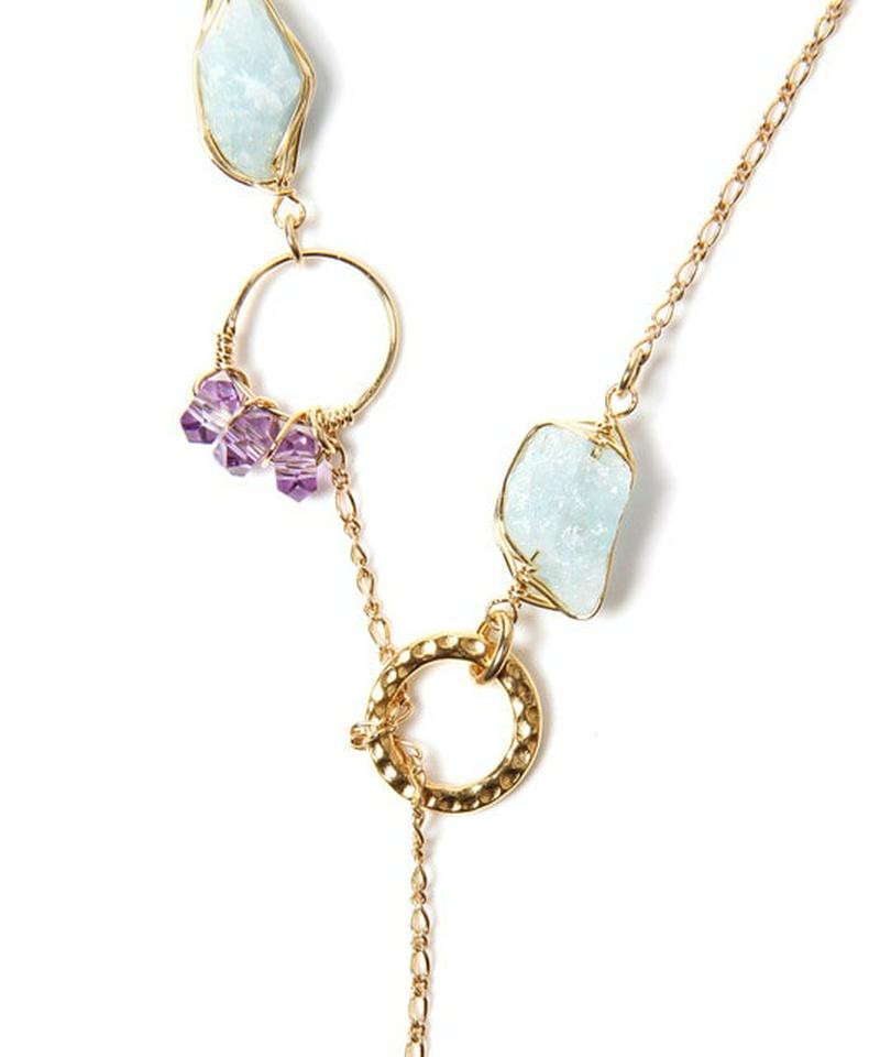 K14GF3粒アメジスト×アクアマリンネックレス