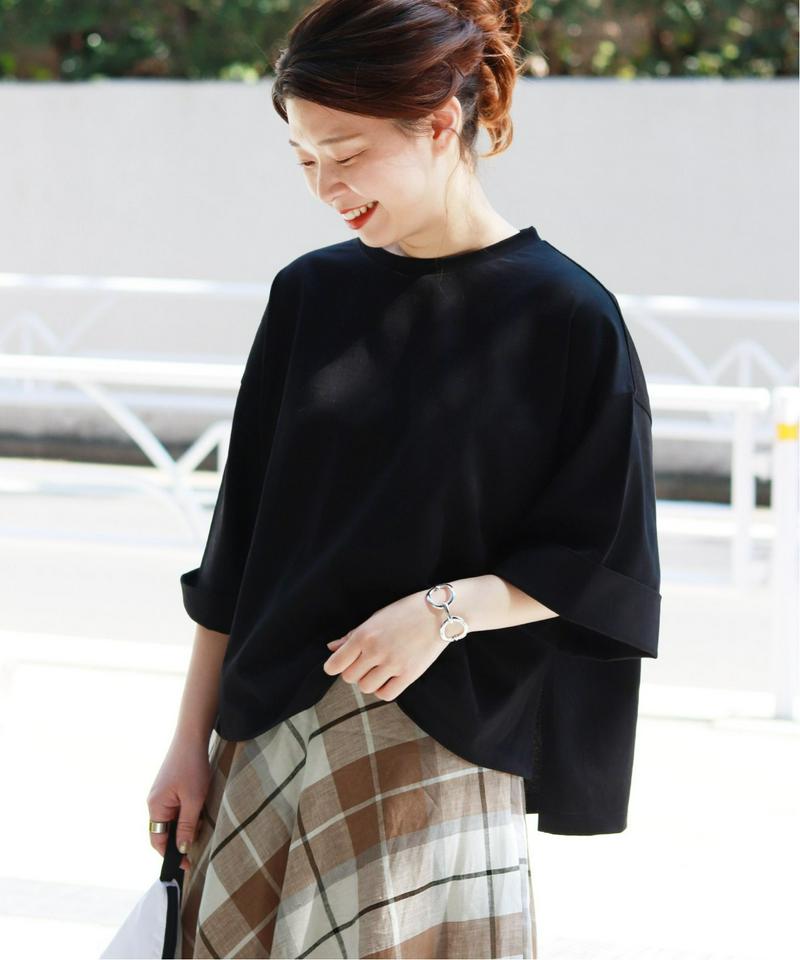 クリアジャージークルーネックソデロールアッププルオーバー◆