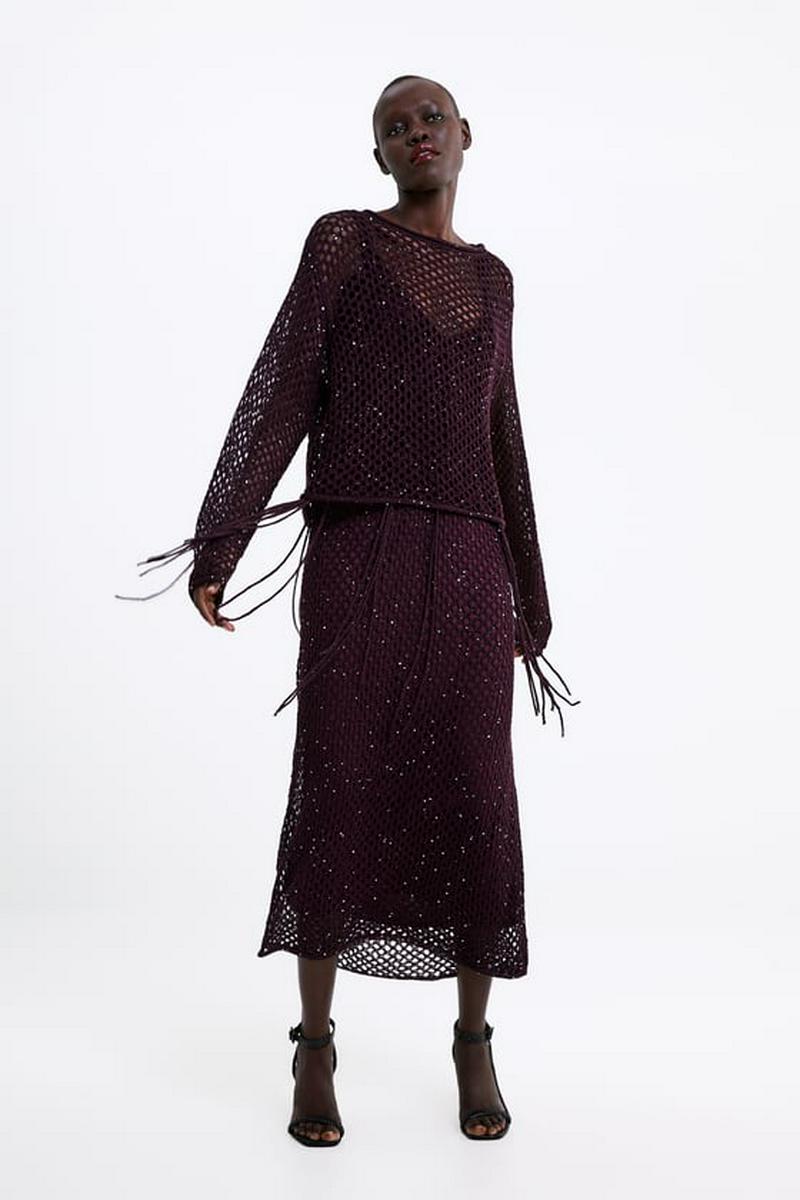 SEQUINNED MESH SWEATER