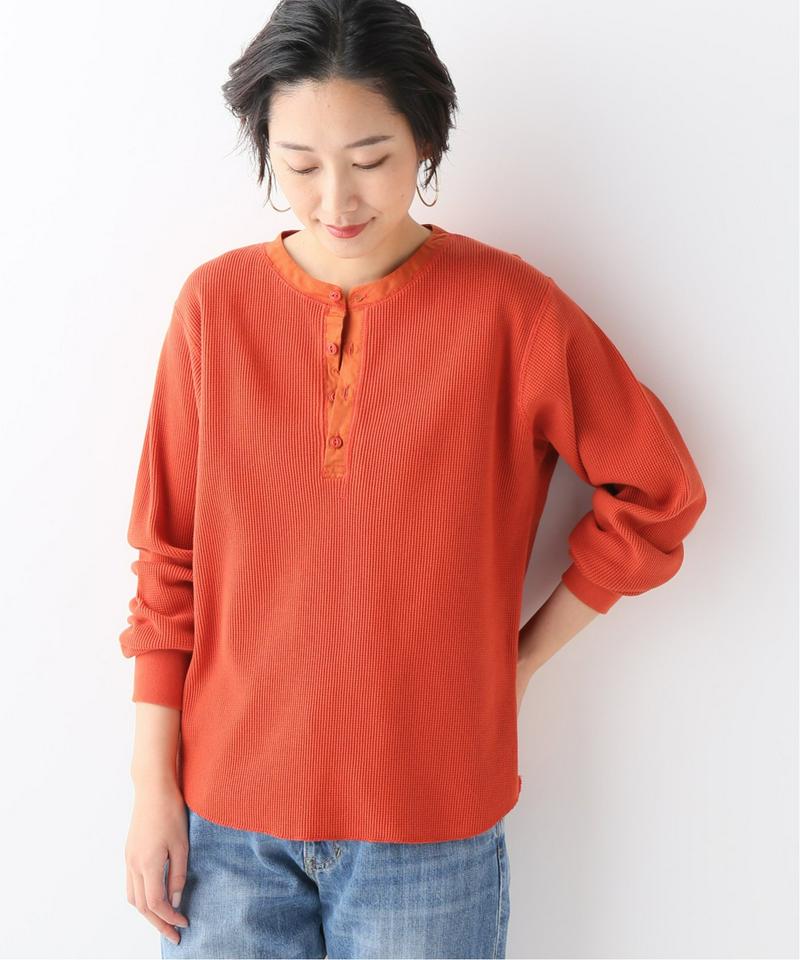 コットンワッフル ヘンリーネックプルオーバー
