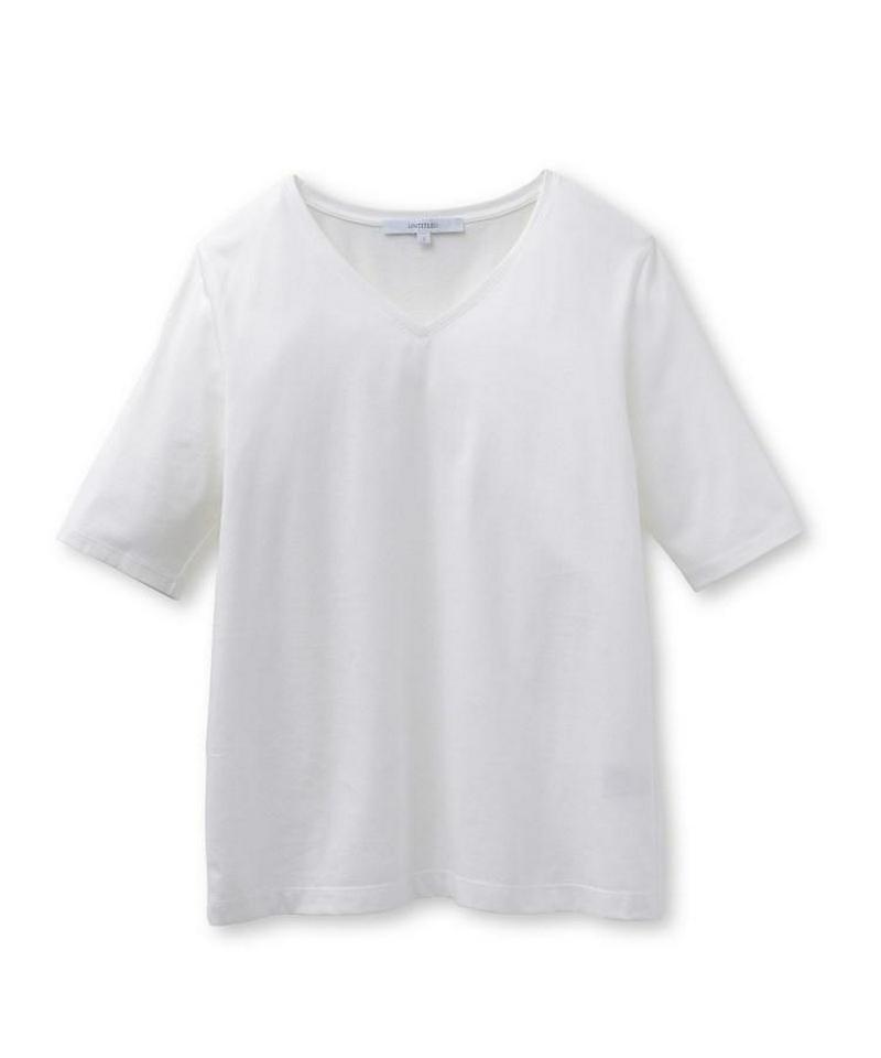[L]Vネックコットンブレンドカットソー
