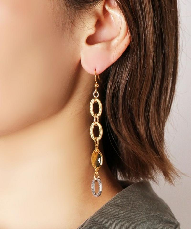 K14GF タイガーアイ×チェーンピアス