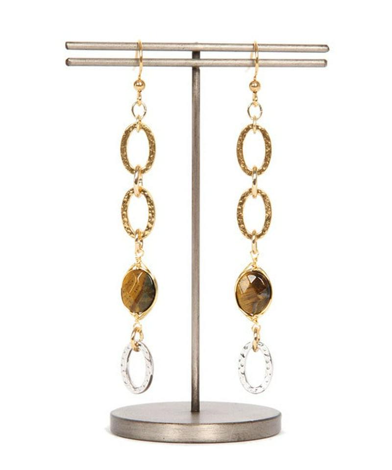 K14GF タイガーアイ×チェーンピアス