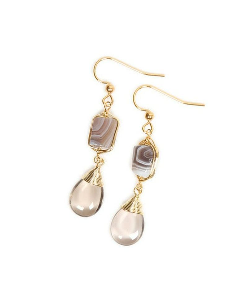 K14GF スモーキークォーツ×ボツワナアゲートピアス