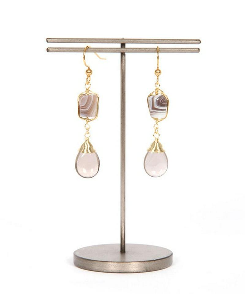 K14GF スモーキークォーツ×ボツワナアゲートピアス