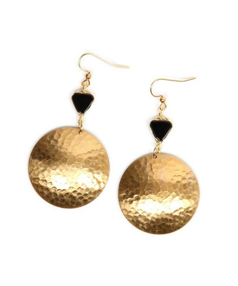 K14GF オニキス×槌目ラウンドピアス