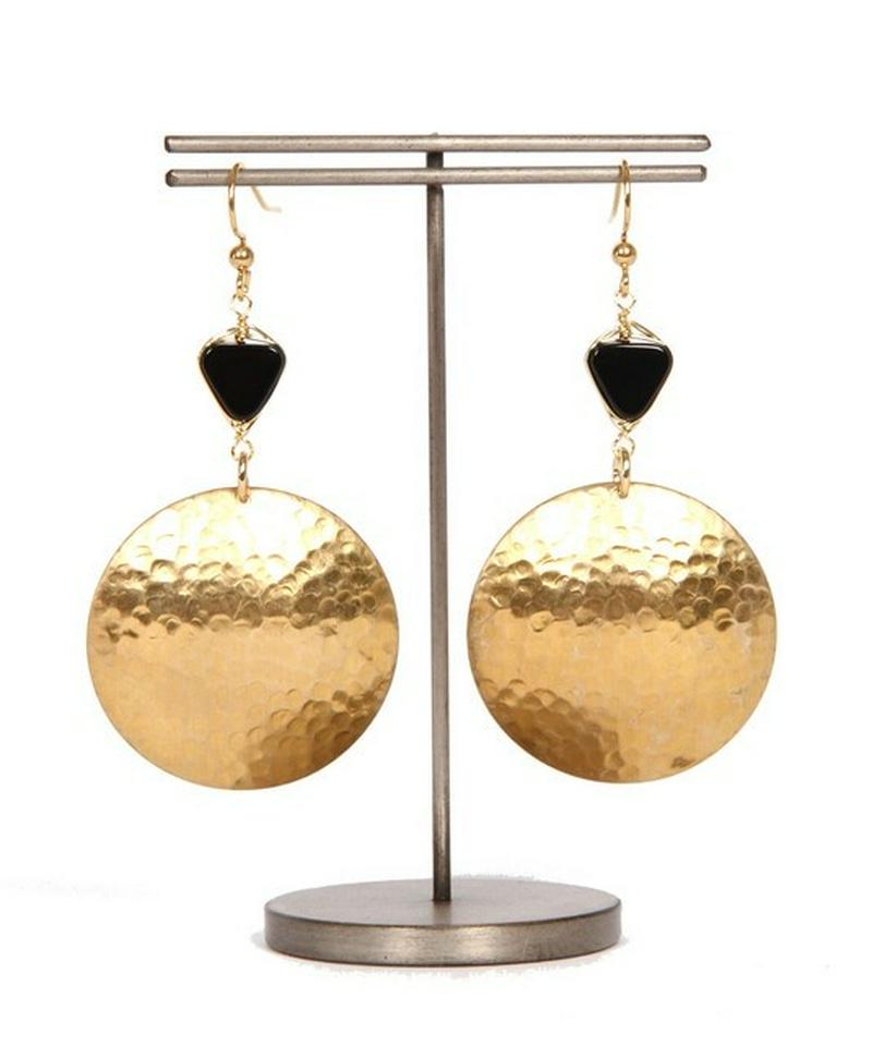 K14GF オニキス×槌目ラウンドピアス