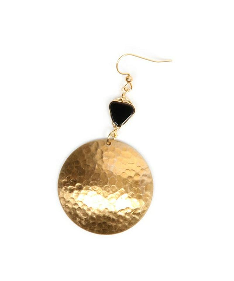 K14GF オニキス×槌目ラウンドピアス