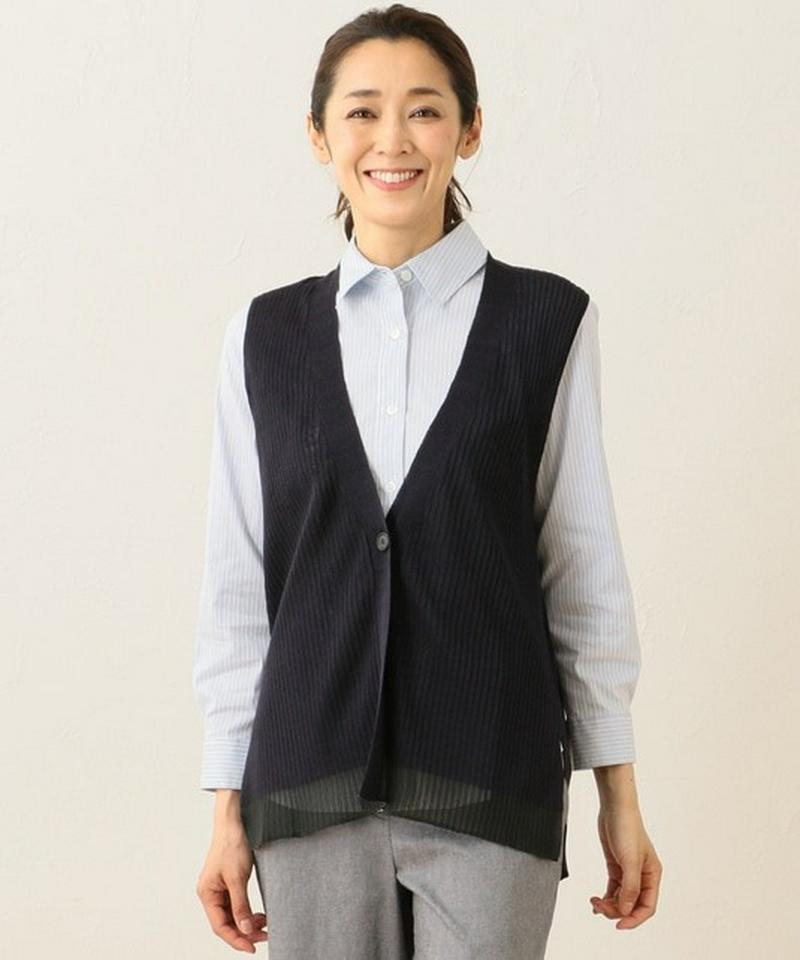 【洗える】シャイニーリネン ニット ベスト