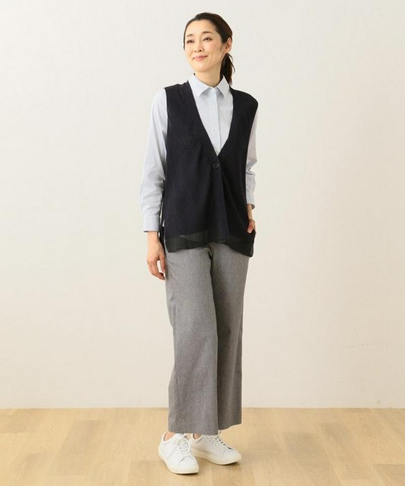 【洗える】シャイニーリネン ニット ベスト