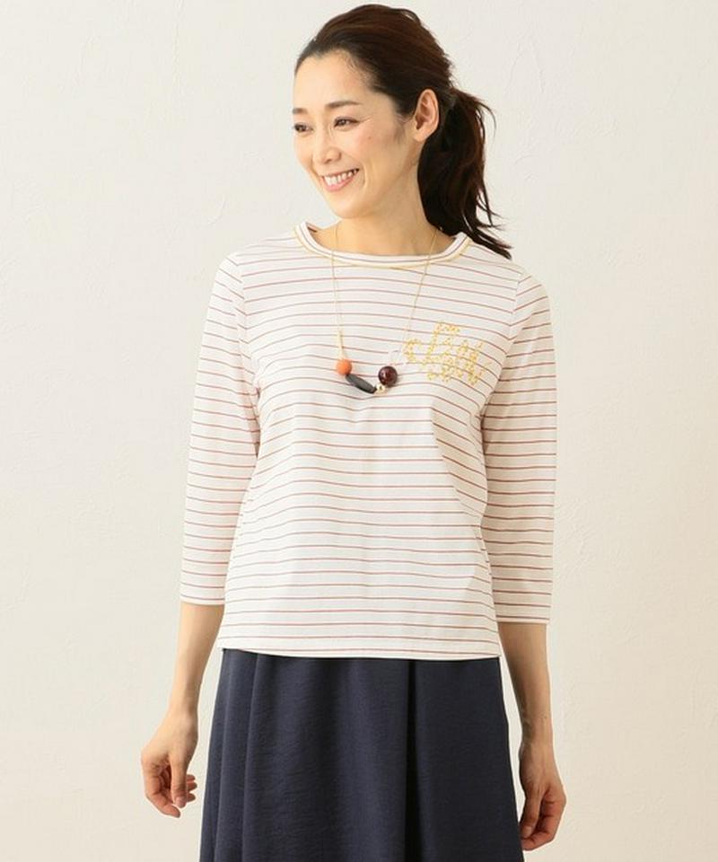 【洗える】ミモザ刺繍ボーダー カットソー