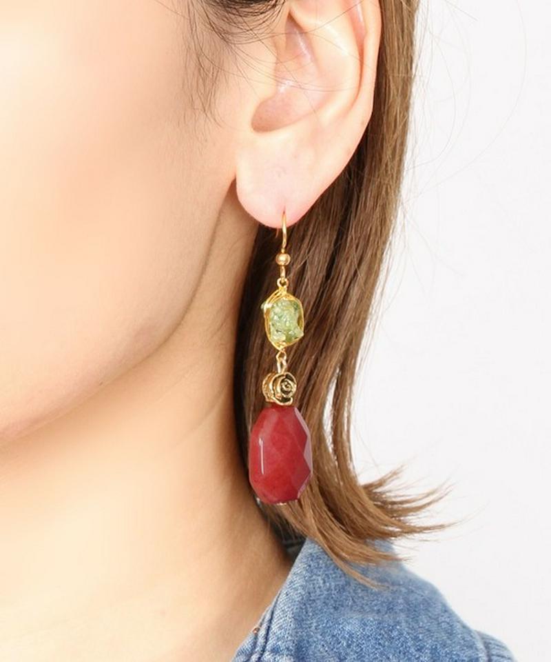 K14GF ペリドット×ローズモチーフピアス