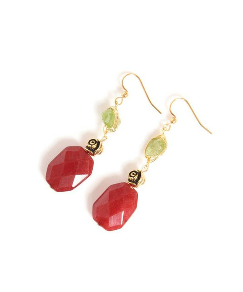 K14GF ペリドット×ローズモチーフピアス