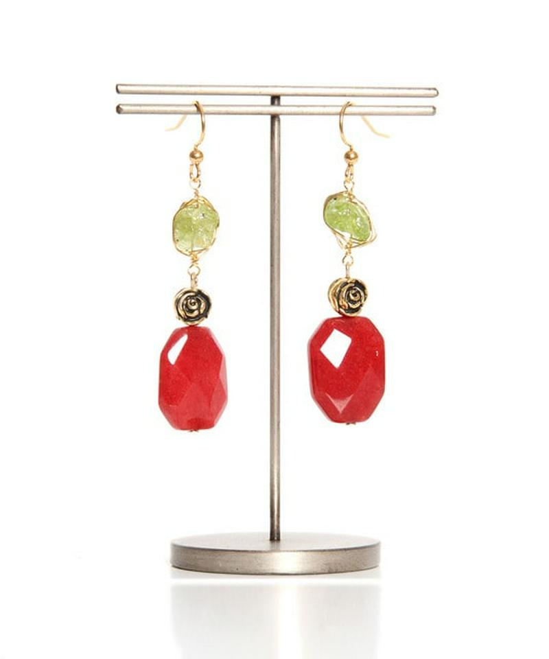 K14GF ペリドット×ローズモチーフピアス