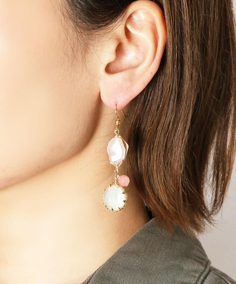 K14GF ローズクォーツ×淡水パールピアス