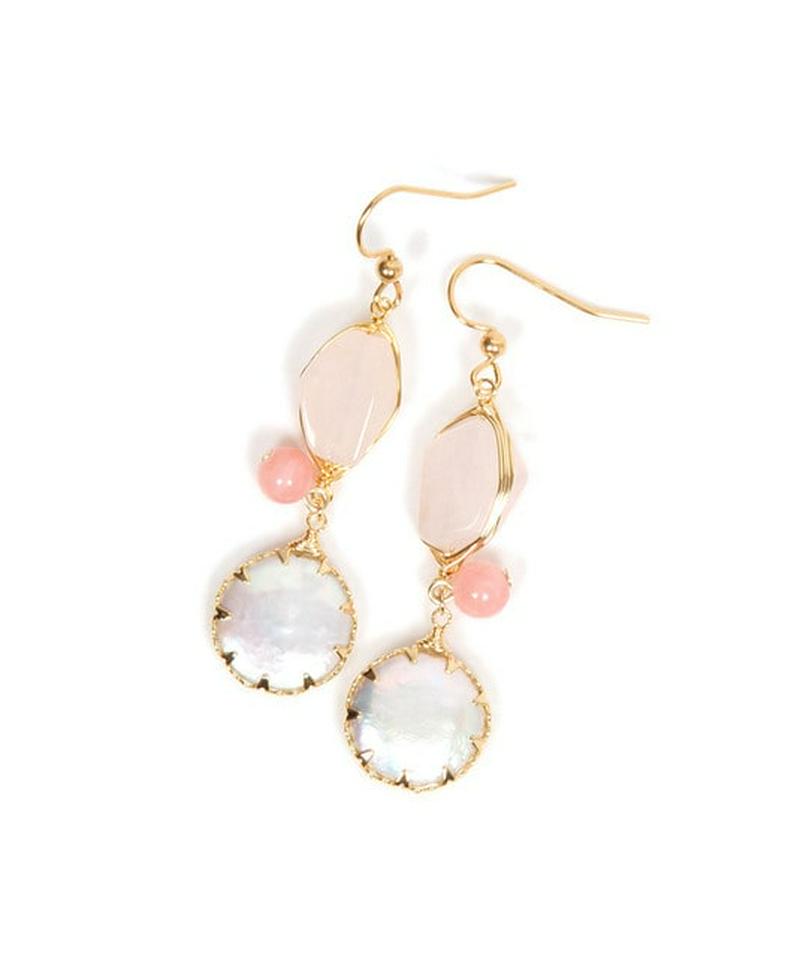 K14GF ローズクォーツ×淡水パールピアス