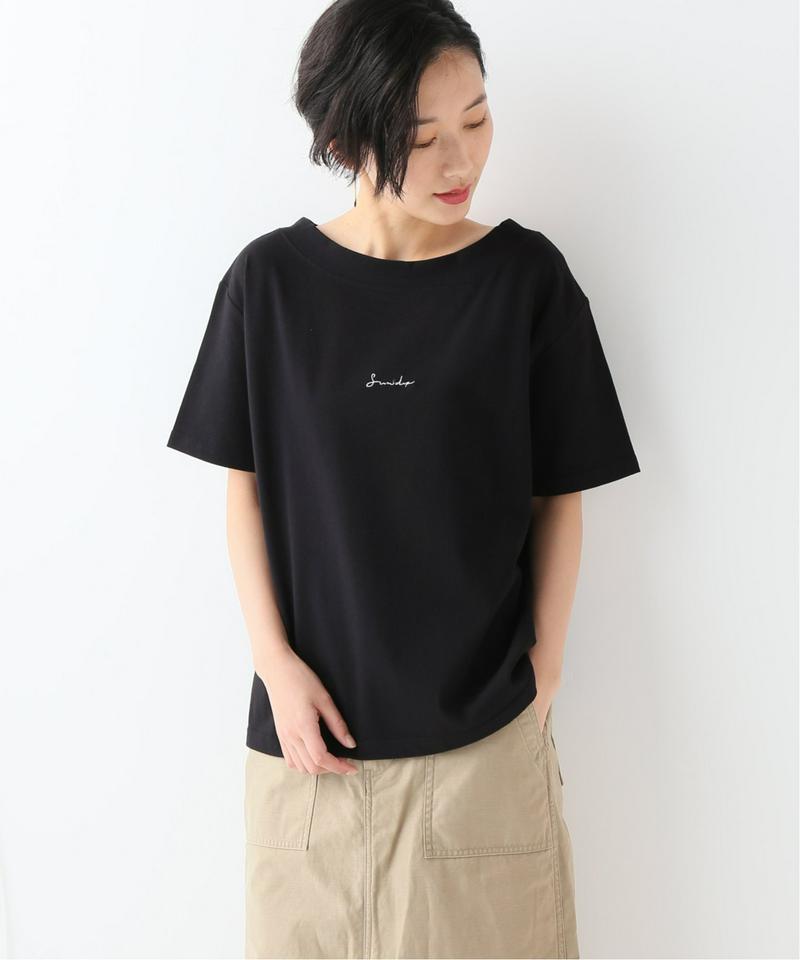 コットンテンジクボートネックシシュウTシャツ