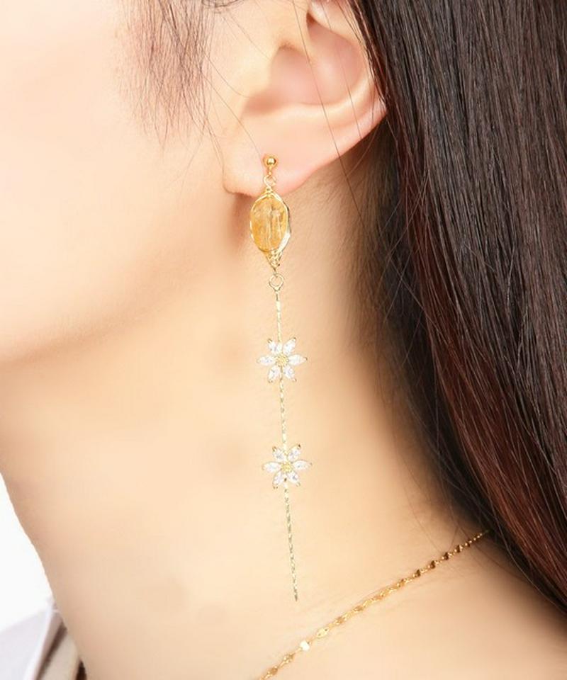 K14GF シトリン×フラワーチェーンピアス