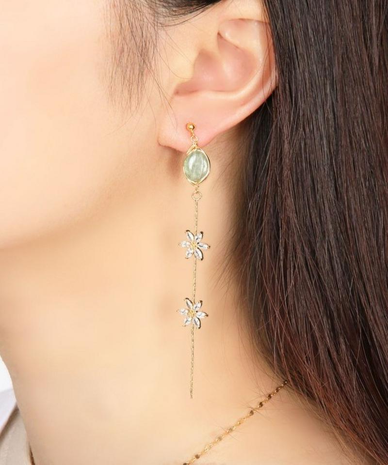 K14GF グリーンカイヤナイト×フラワーチェーンピアス