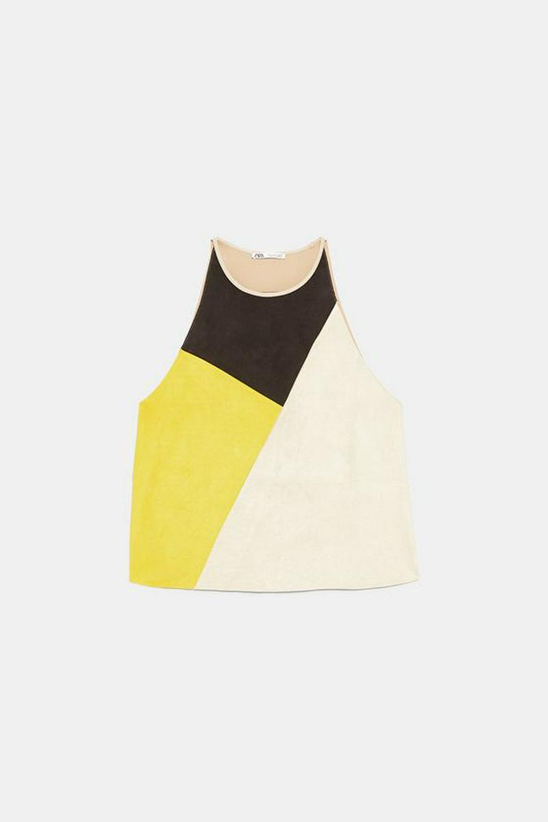FAUX SUEDE COLOUR BLOCK TOP