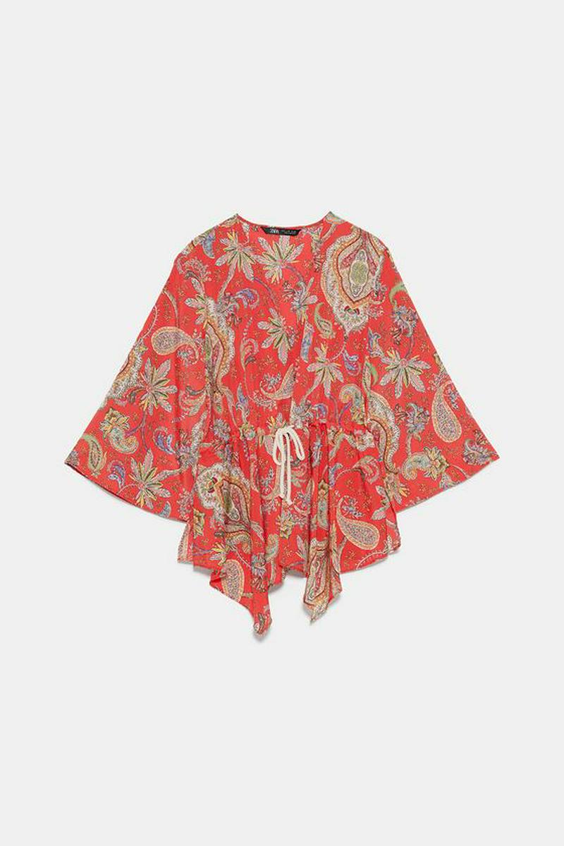 PRINTED BLOUSE WITH DRAWSTRING