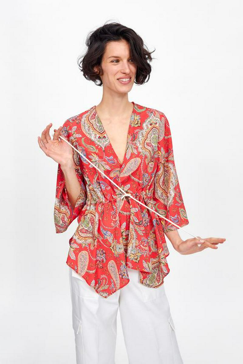 PRINTED BLOUSE WITH DRAWSTRING