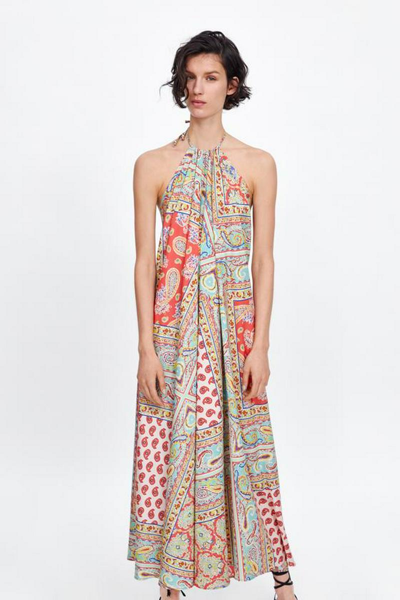 PRINTED HALTER NECK DRESS