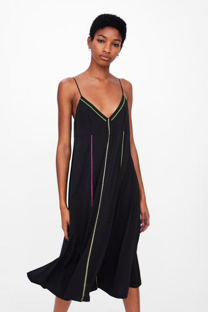 CONTRAST TOPSTITCHED DRESS