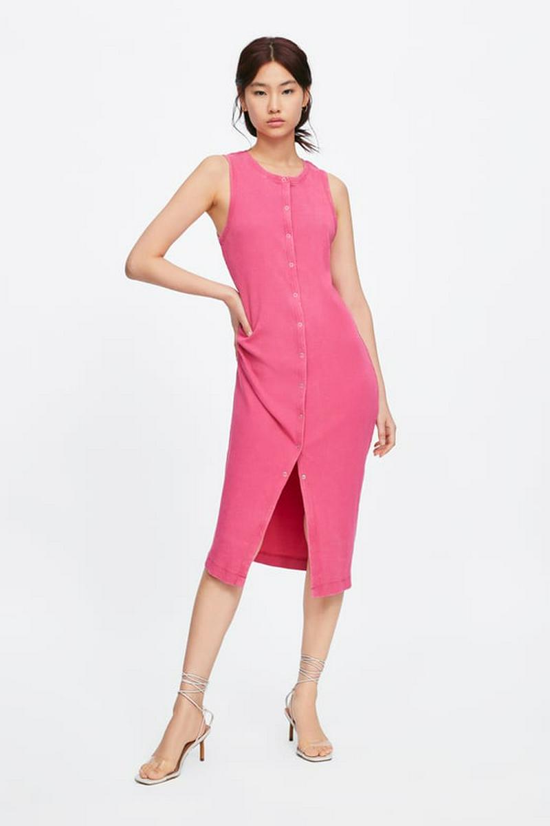 RIBBED BUTTONED DRESS
