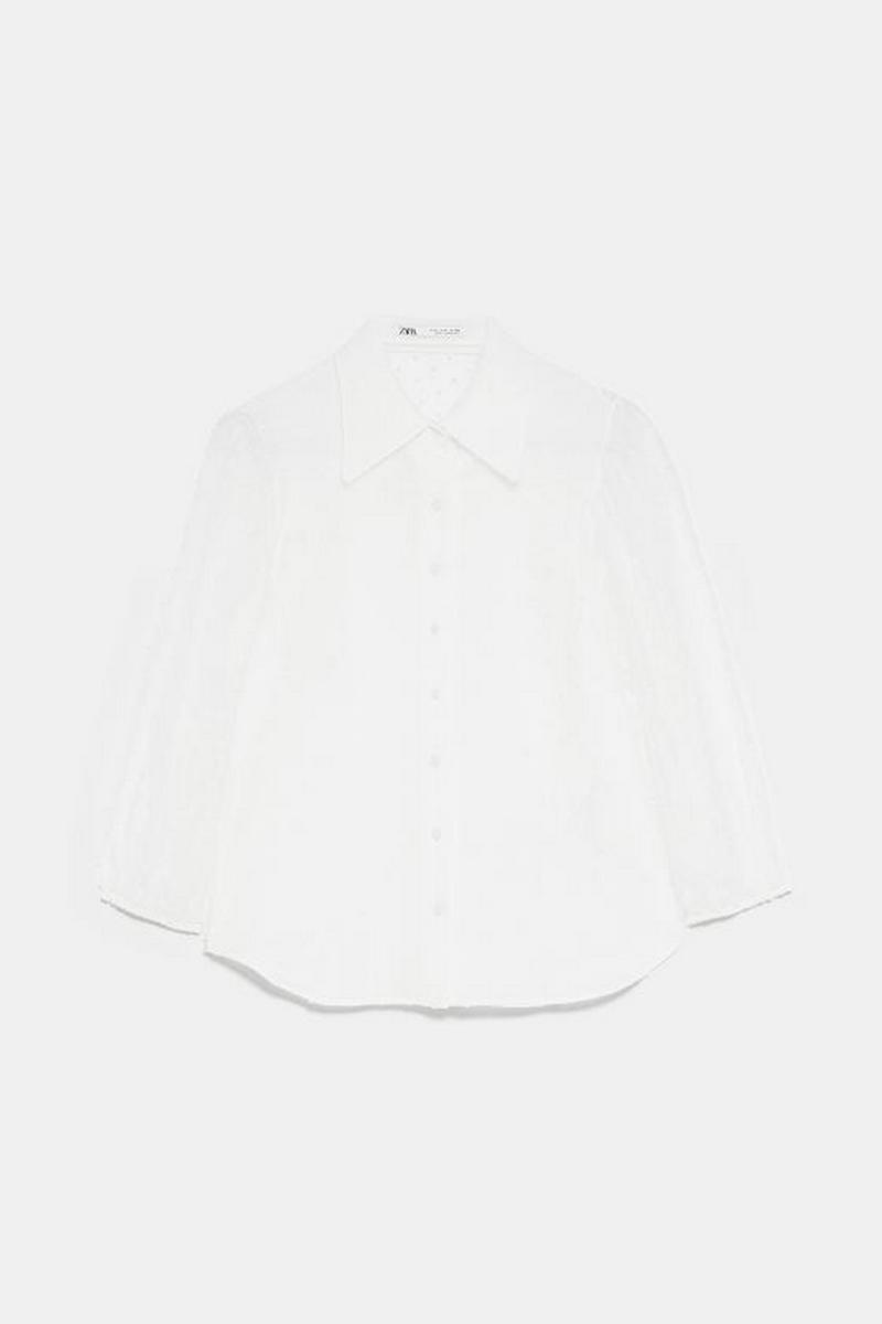 SEMI-SHEER DOTTED MESH BLOUSE