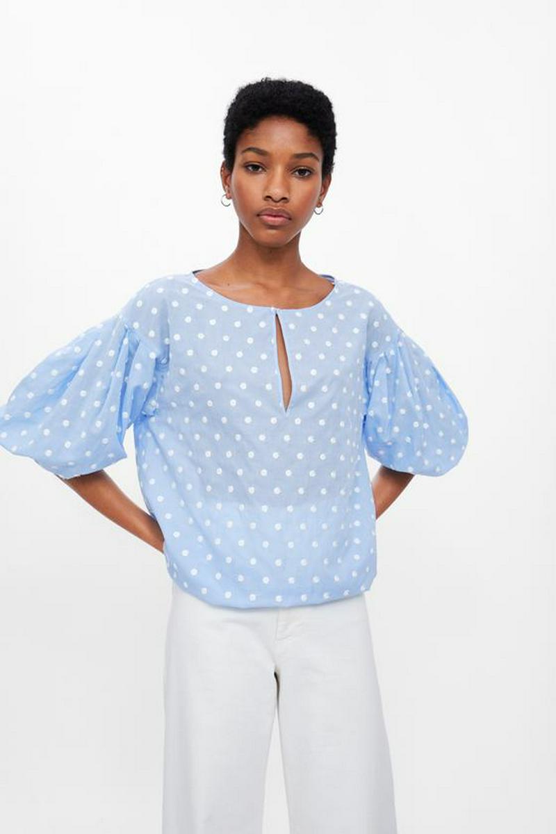 EMBROIDERED POLKA DOT TOP
