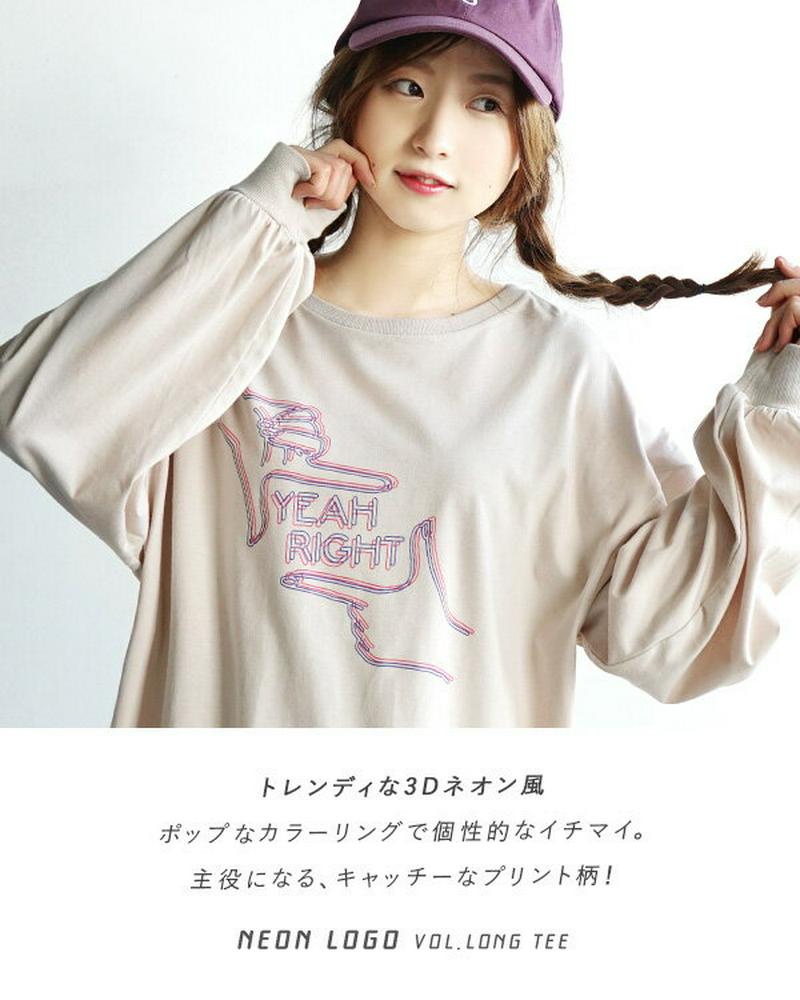 プルオーバー / 3Dなネオン風ロゴが 今っぽい ロンTee 。 レディース トップス カットソー ロンT 長袖 丸首 クルーネ