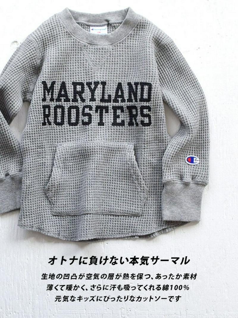 【キッズ】 カットソー [90〜140] ベビー から ジュニア まで！ ワッフル 素材の ロゴ プルオーバー。 子供服 ベビー