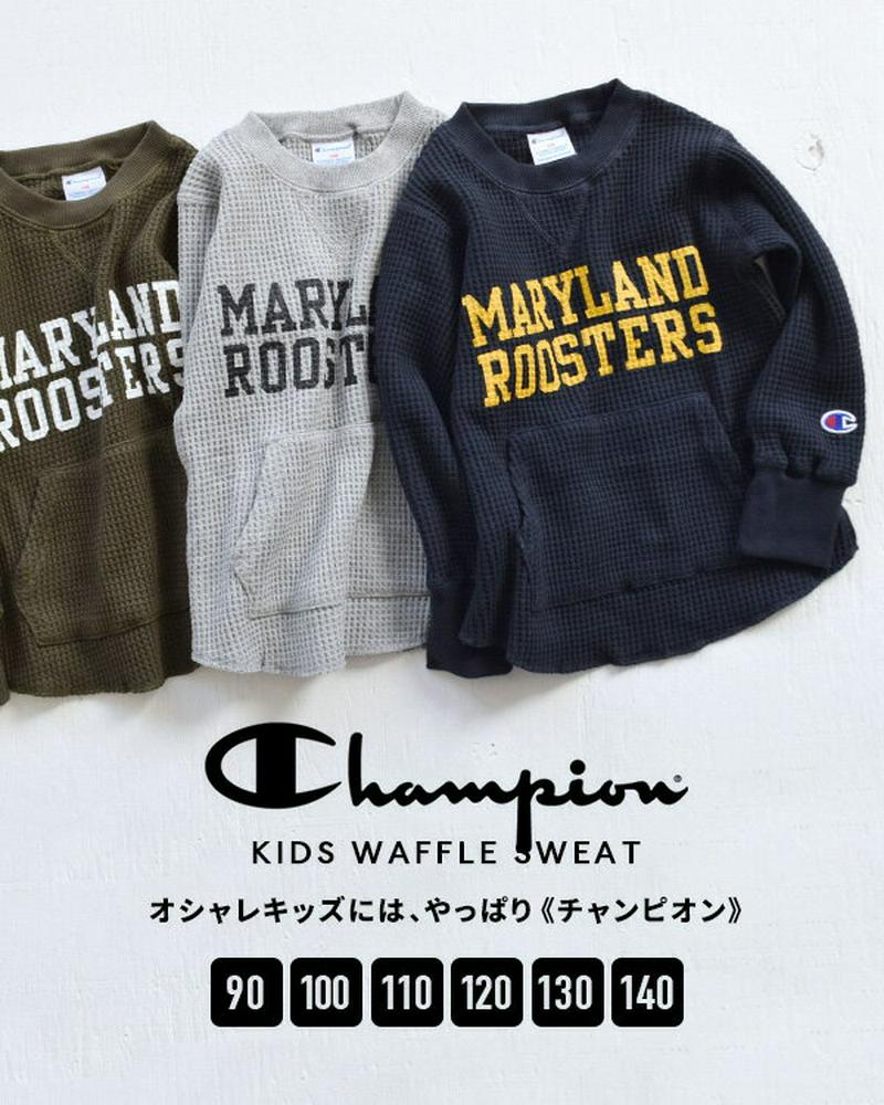 【キッズ】 カットソー [90〜140] ベビー から ジュニア まで！ ワッフル 素材の ロゴ プルオーバー。 子供服 ベビー