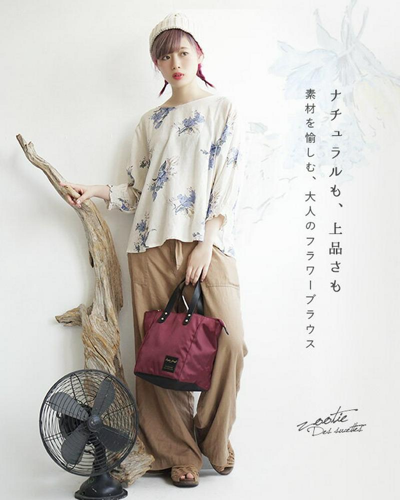 ブラウス / コットンやリネンを含んだ優しい風合い、 オトナっぽい水彩画風 花柄シャツ。 レディース トップス プルオーバー 七