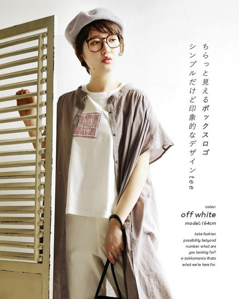 Tシャツ / 異素材BOXロゴの ボクシーシルエット カットソー 。 レディース トップス 半袖Tシャツ プルオーバー 半袖 五