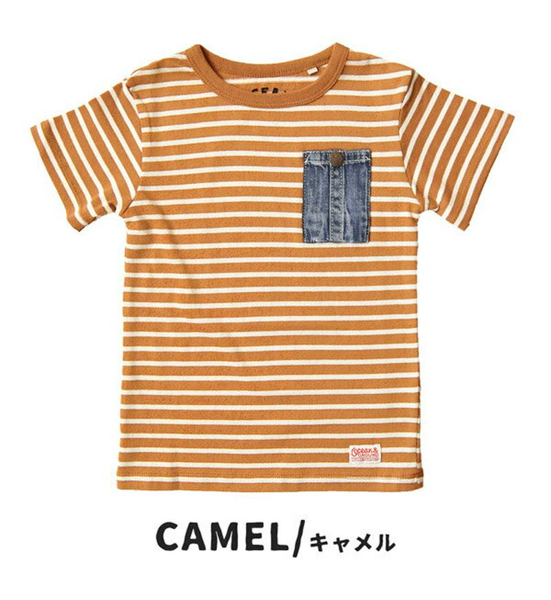 【KIDSバーゲン★半額】 Tシャツ[キッズ] / ベビー＆キッズカットソー。 DENIM POCKET BORDER T 1816102 夏 【メール便可10】◆ocean＆ground（オーシャンアンドグラウンド）：☆イベント中☆［キッズ］デニムポケット ボーダーTシャツ