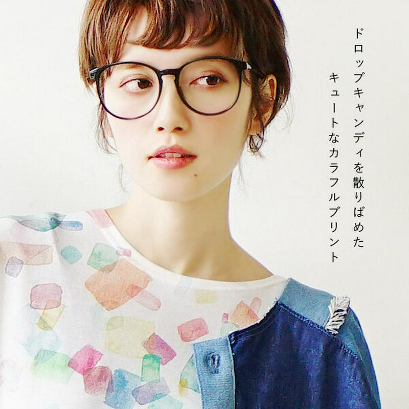 Tシャツ /まるでカラフルなキャンディーのような、水彩画タッチのプリントTシャツ 。 レディース トップス 半袖 ボーダー柄 ゆ