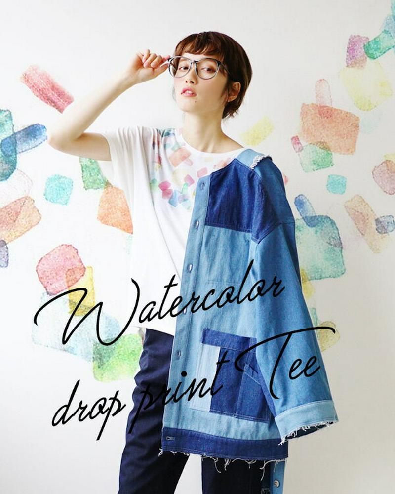 Tシャツ /まるでカラフルなキャンディーのような、水彩画タッチのプリントTシャツ 。 レディース トップス 半袖 ボーダー柄 ゆ
