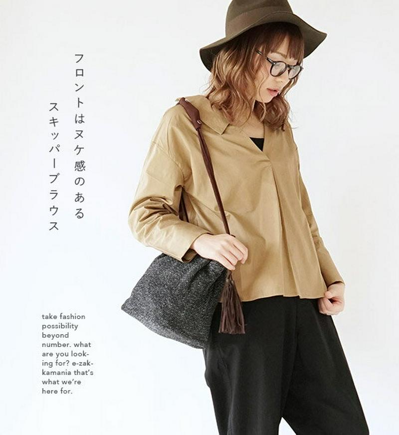 ブラウス / 清潔感たっぷりブロード素材のリボン付きシャツ！レディース トップス ブラウス スキッパー長袖 ゆったり 無地 Vネ