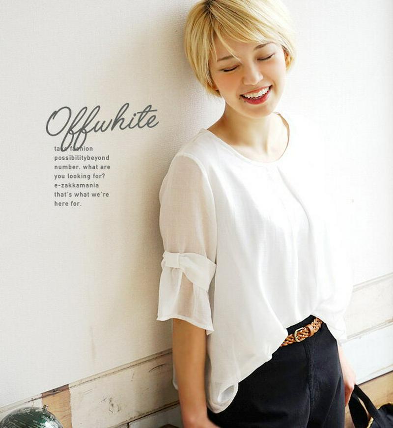 ブラウス M/L/LL 品よく着られる レース トップス。レディース 半袖 五分袖 大きいサイズ【メール便可20】◆zootie（ズーティー）：レーススリット リボンスリーブ プルオーバー ブラウス