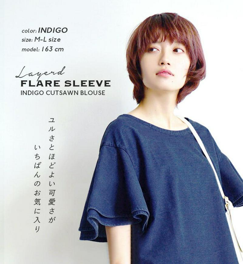 カットソー M-L/L-LL 天竺素材の デニム風 Tシャツ レディース Tシャツ 半袖 五分袖 大きいサイズ 綿混 コットン混