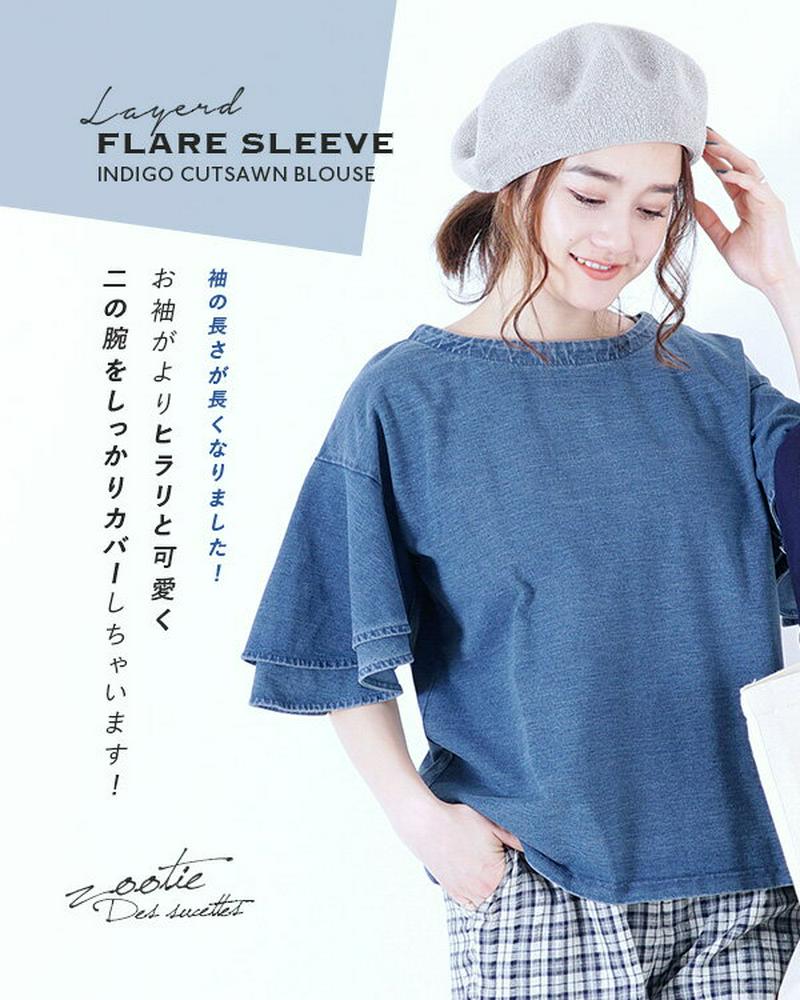 カットソー M-L/L-LL 天竺素材の デニム風 Tシャツ レディース Tシャツ 半袖 五分袖 大きいサイズ 綿混 コットン混