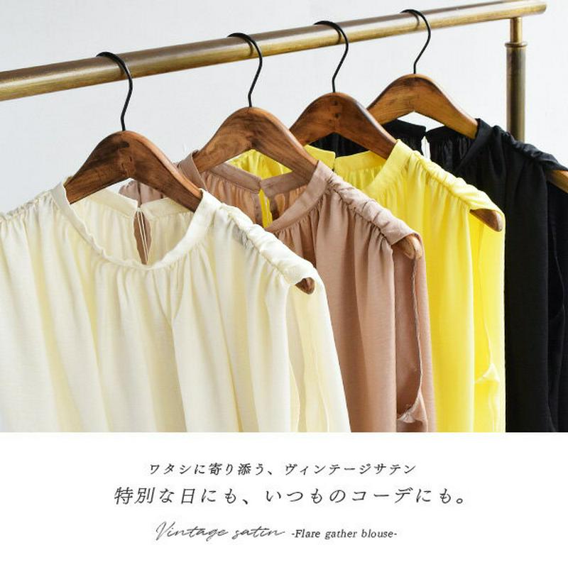 ブラウス / サテンの光沢感が美しい 贅沢なギャザーシルエット シャツブラウス 。 レディース トップス シャツ プルシャツ プ