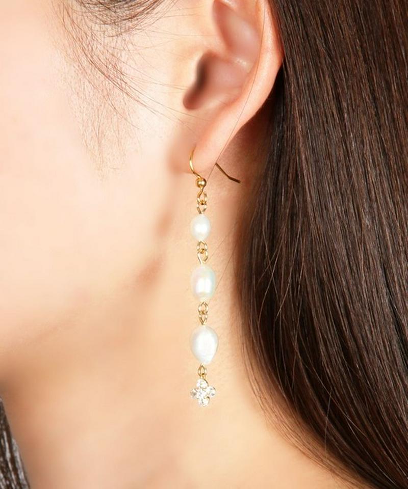 K14GF 淡水パール ガラスフラワーピアス